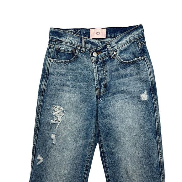 Revice Women's Size 25 High Rise Crossover Waist Distressed Jeans - Picture 4 of 11